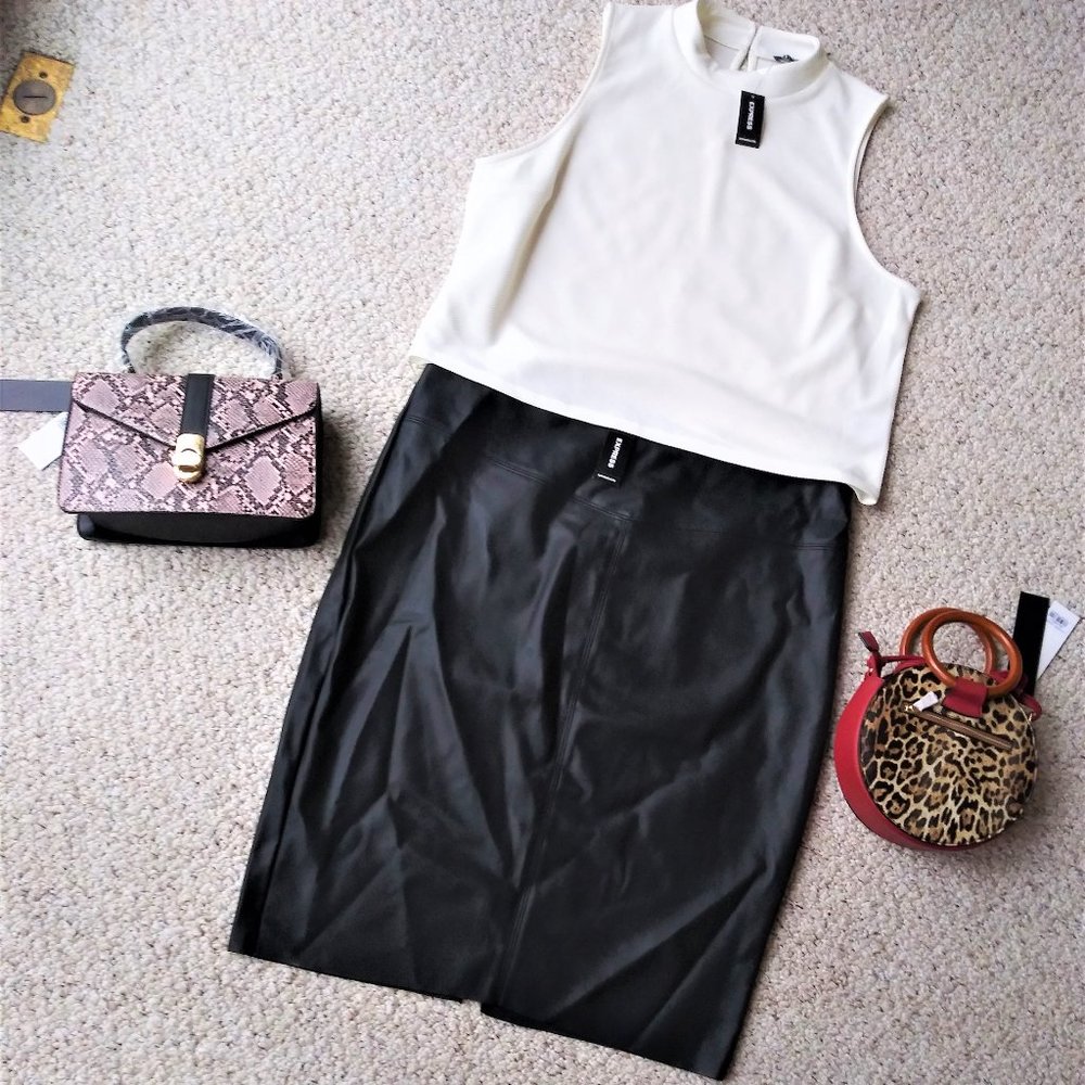 EXPRESS BLACK SKIRT AND OFF-WHITE SHIRT